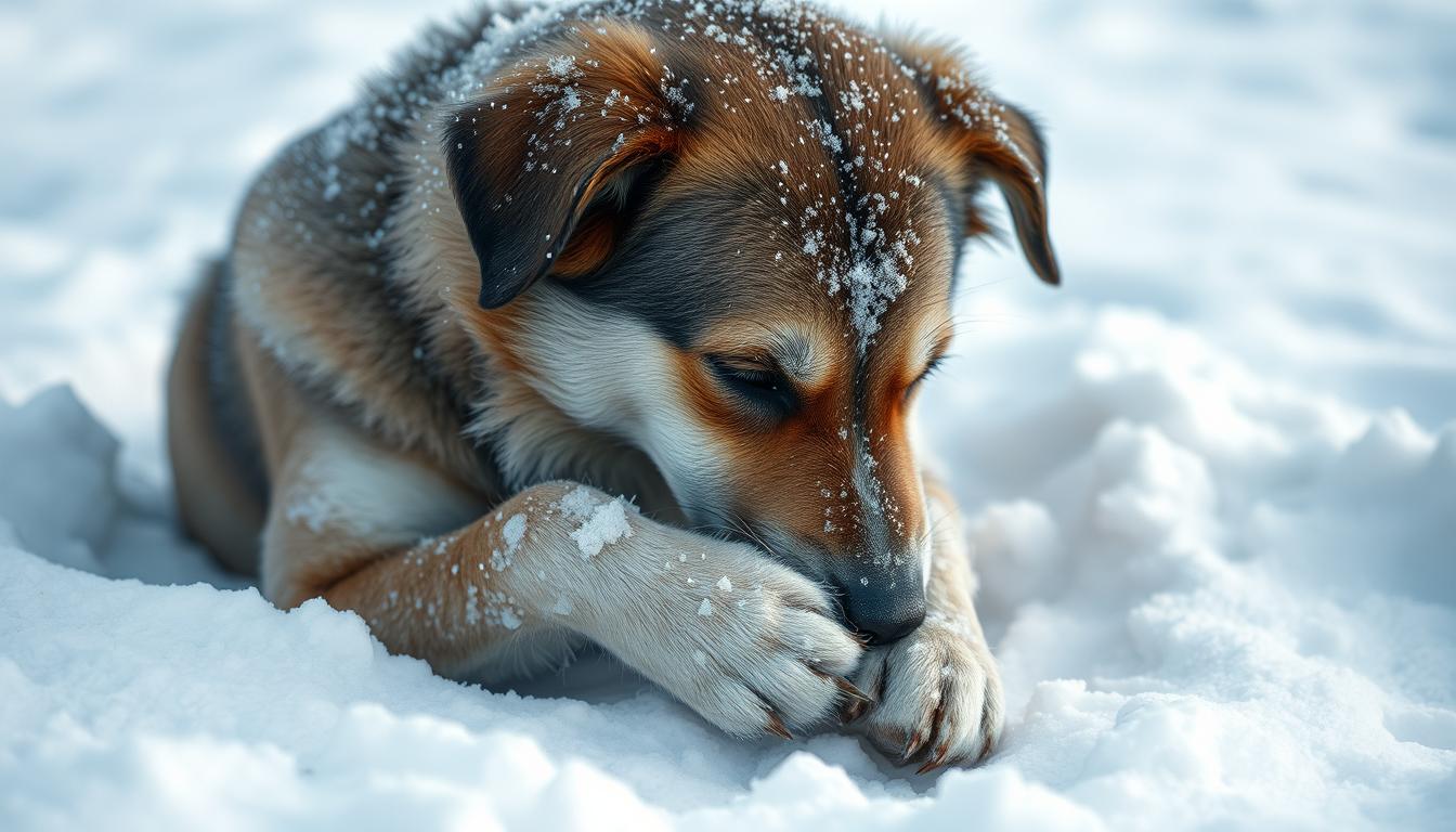 Hund friert in kalter Umgebung