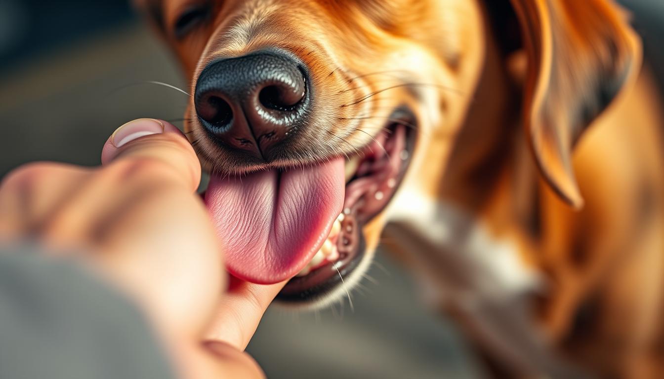 Hund leckt Hand zur Kommunikation